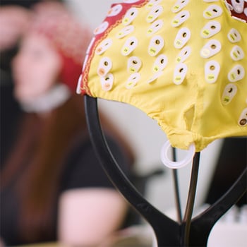 A photo of a cap for the head used in the psychology lab