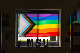 LGBTQ Flag in a window