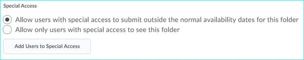 Special access. Selected option is allow users with special access to submit outside the normal availability dates for this folder.