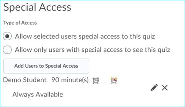 Special access area indicating configuration options chosen in previous steps 