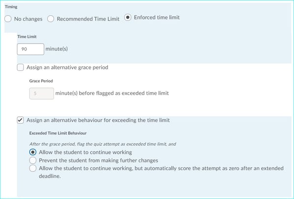Timing options configured as described above