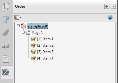 Order Panel. It shows the reading order of an example file, going from Item 1 to Item 2 to Item 3 to Item 4