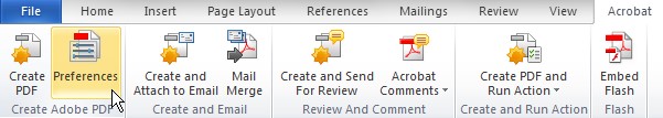 Acrobat tab. Preferences is highlighted as the second item