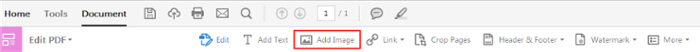 Top home toolbar under Document tab. Add Image icon selected