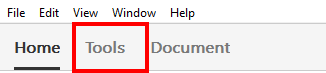 Top home toolbar. Tools section highlighted