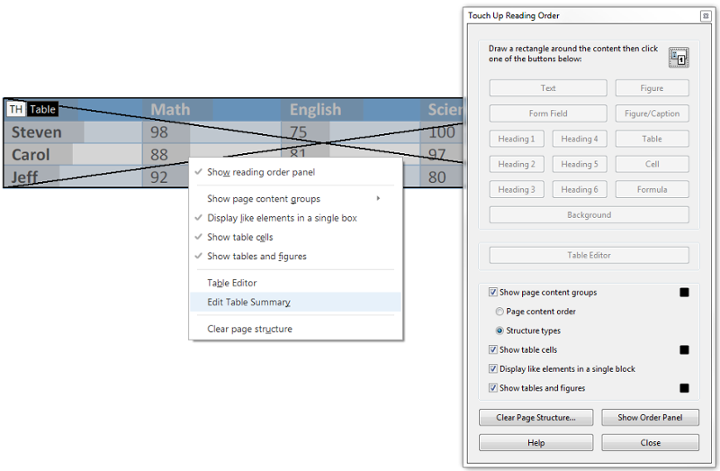 Drop down menu from right clicking Table. Edit Table Summary option selected