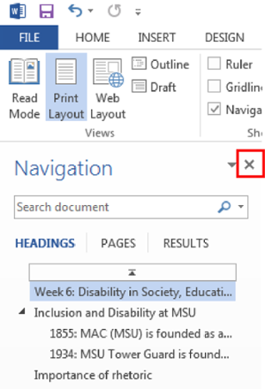 X of navigation sidebar menu selected to save changes.