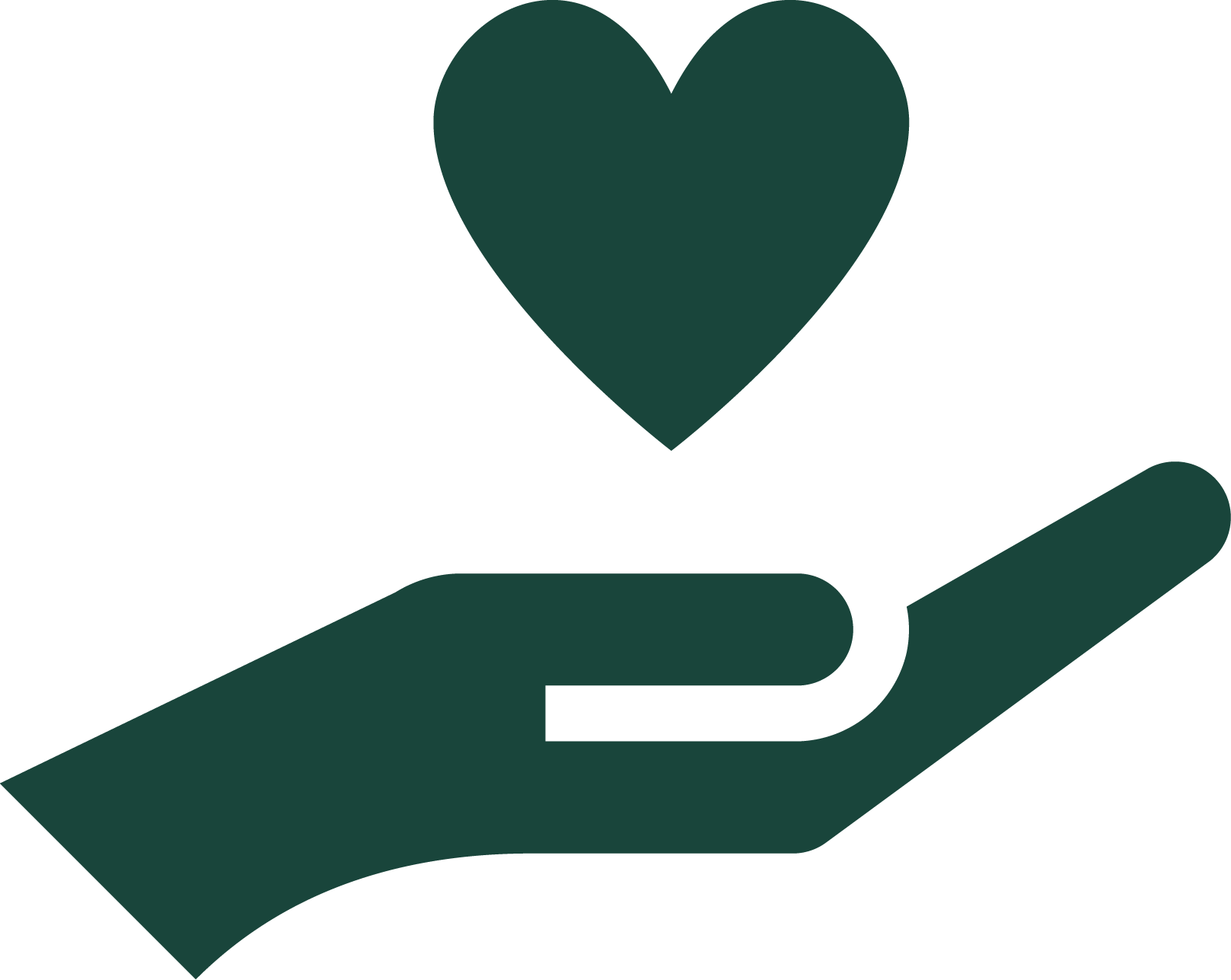 Dark green hand extending out and holding a heart to represent equity.