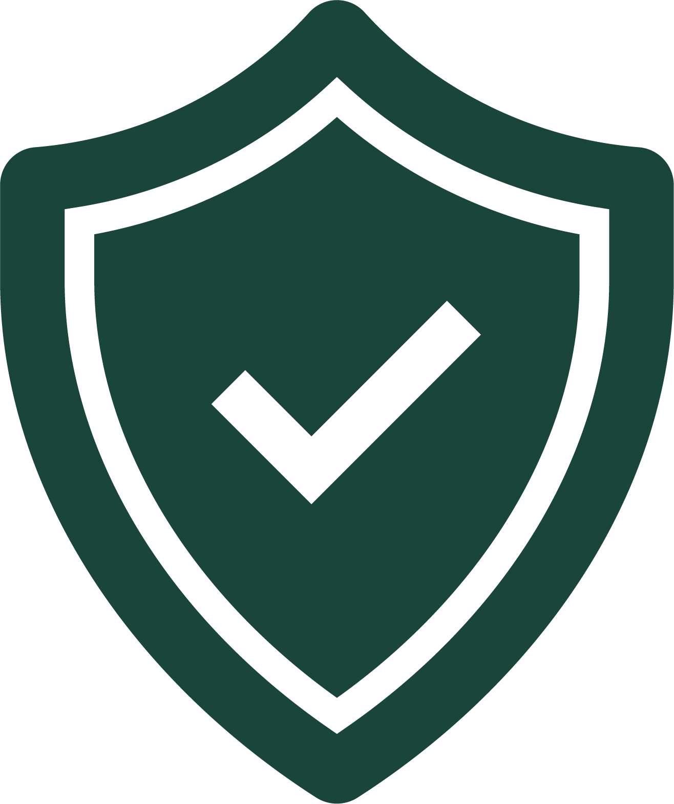Dark green shield icon with a checkmark in the middle that represents integrity.