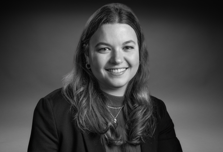 Black and white headshot of digital marketing coordinator Kaitlyn Andary.
