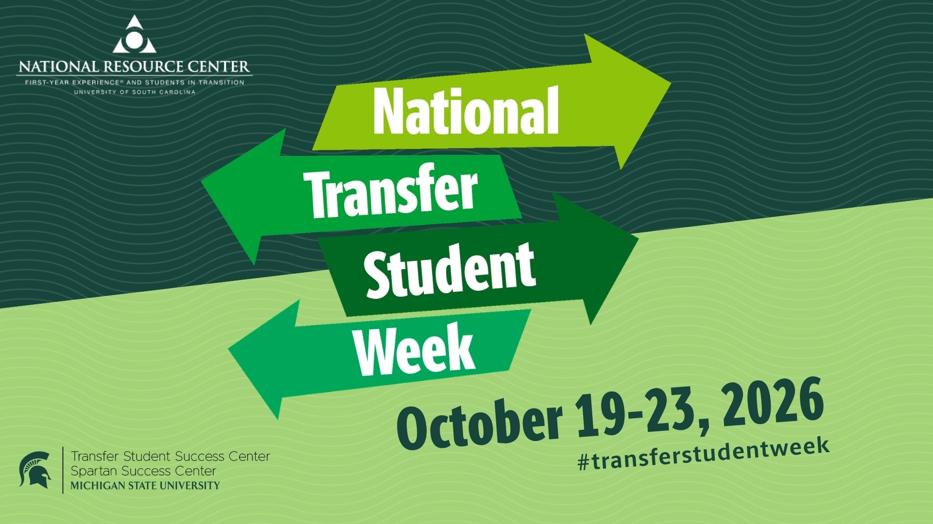 National Transfer Student week graphic, noting the week celebration as October 19 to 23, 2026.