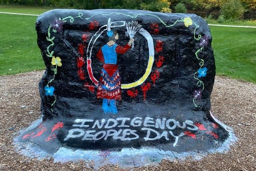 The rock at Michigan State University painted to celebrate Indigenous Peoples' Day