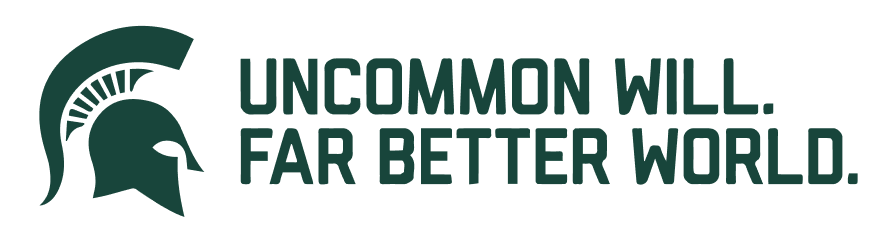 Green Spartan helmet logo next to the text “Uncommon Will. Far Better World.” in bold uppercase letters