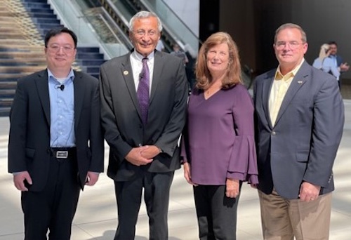 From left: Wayne State University Professor and Computer Science Chair Weisong Shi; MSU University Distinguished Professor and Mobility Interim Director Satish Udpa, panel moderator Kathy Barks Hoffman; University of Michigan Transportation Research Institute Director Jim Sayer.