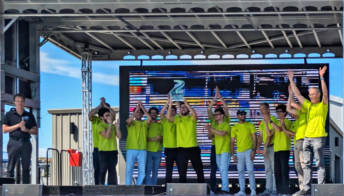Team Polimove-MSU receives the first-place trophy at WeatherTech Raceway Laguna Seca