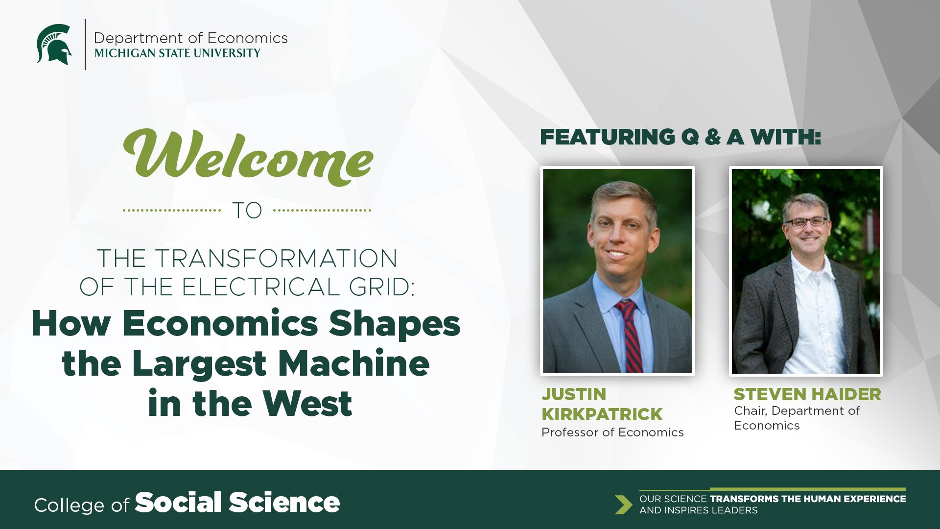 Welcome slide with presentation title and presenter headshots.