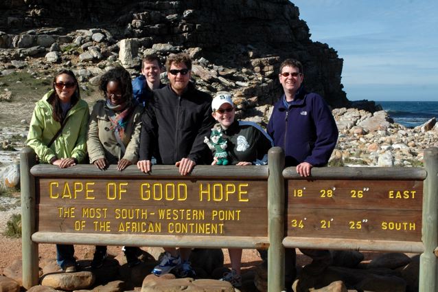 Faculty and students pose for a picture at the Cape of Good Hope