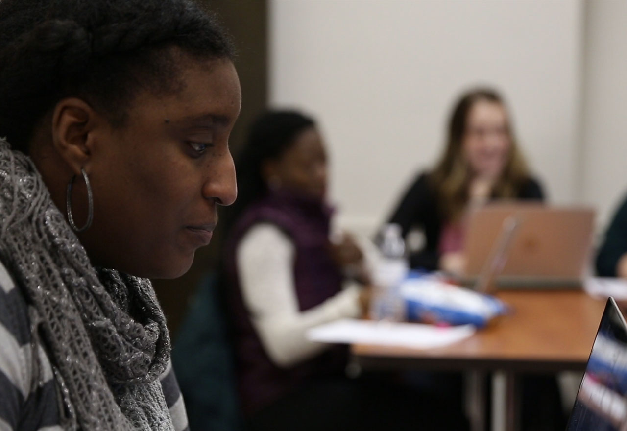 A student engages in learning during a class session