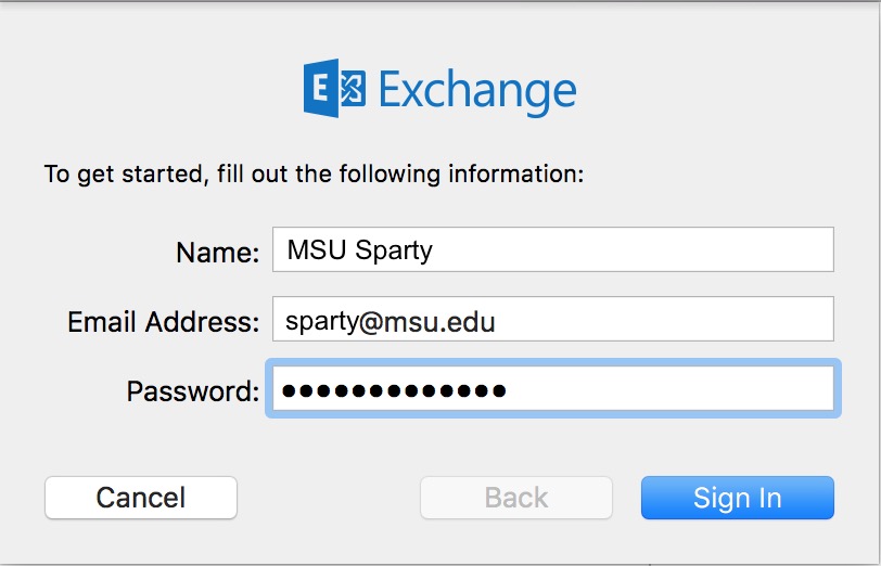 Exchange setup