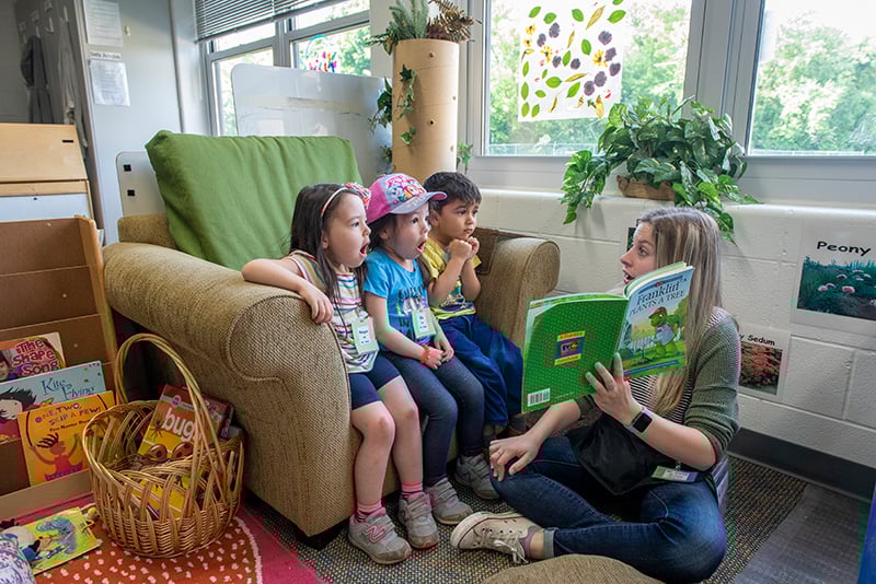 Teacher reads to children.