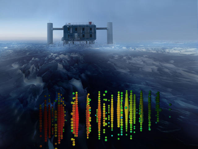 The IceCube Laboratory (ICL) at the South Pole with the aurora.