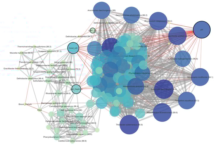 This figure shows work done by The Schrenk Lab looking at microbial species in groundwater and their relationship to environmental characteristics of the water to demonstrate how big data approaches might be used.
