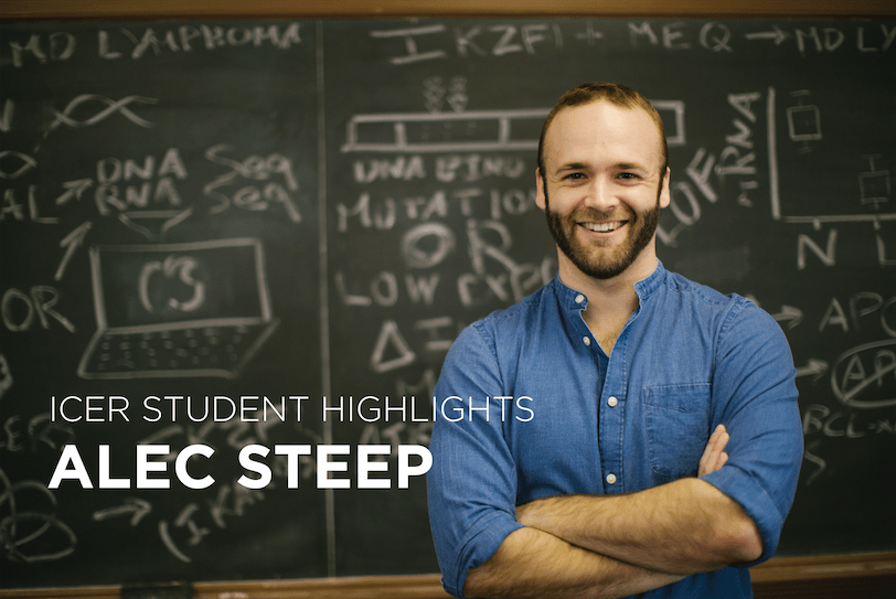Alec Steep with text reading: ICER Student Highlights Alec Steep