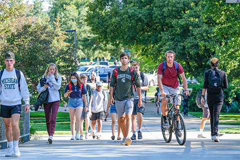 Students walking on campus.
