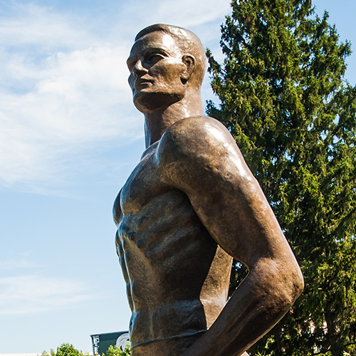 Close up of the Spartan statue on campus at Michigan State University.