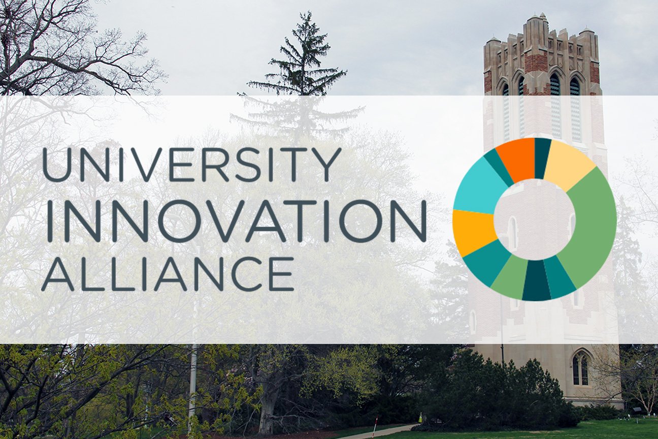 University Innovation Alliance logo set over a photo of Beaumont Tower