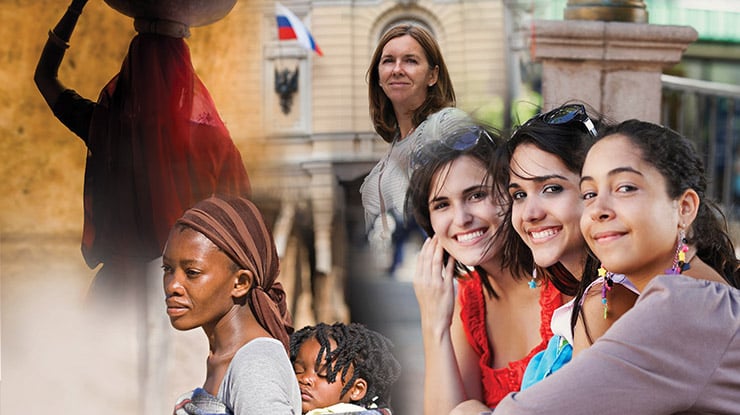 A collage depicting gender studies, featuring a diverse group of women around the world.