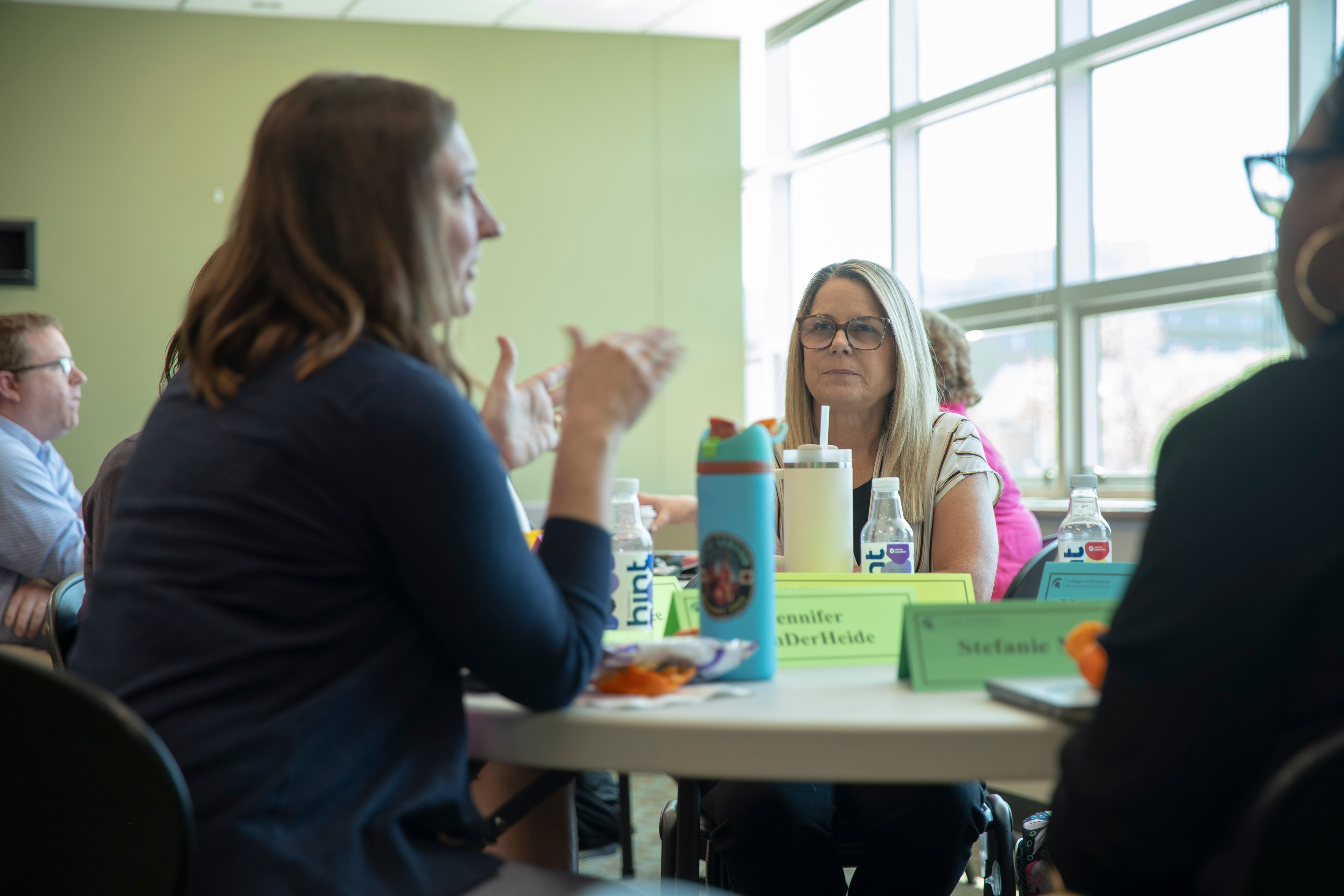 Julie Helber listens during a meeting.