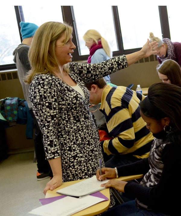 Rebecca Jacobsen leads a classroom discussion