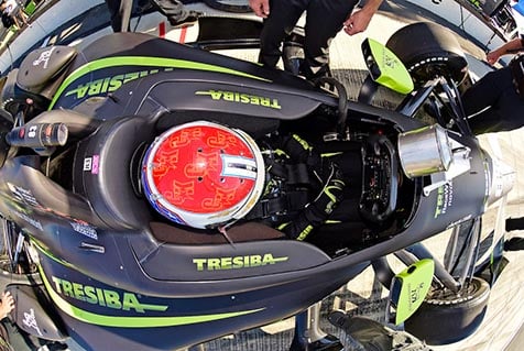 Aerial view of a driver in a race car