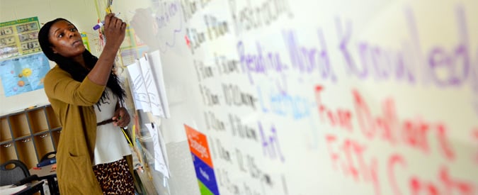Teacher writing on a whiteboard