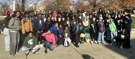 students visiting sparty