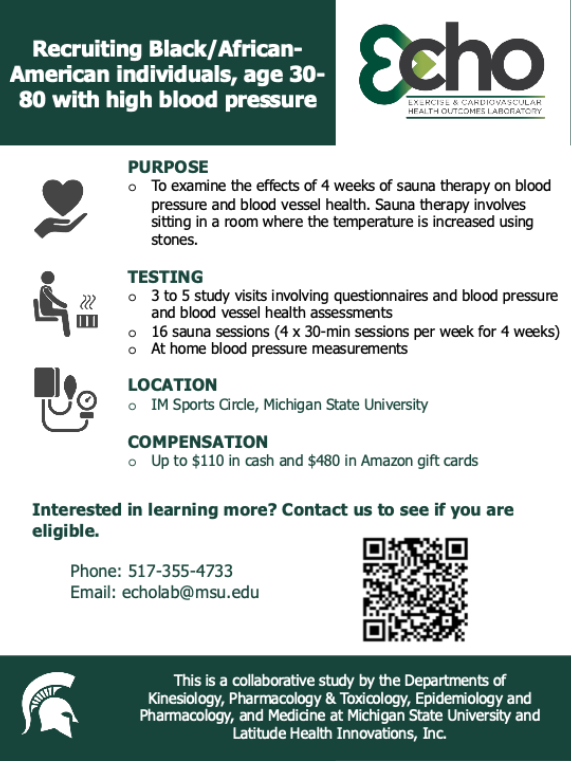 poster of the information about the sauna study and a qr code to contact