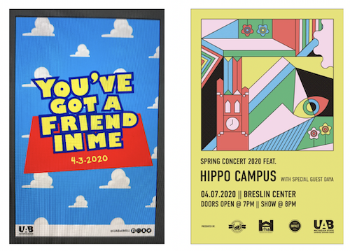 Posters from some of the UAB events that have been postponed or cancelled