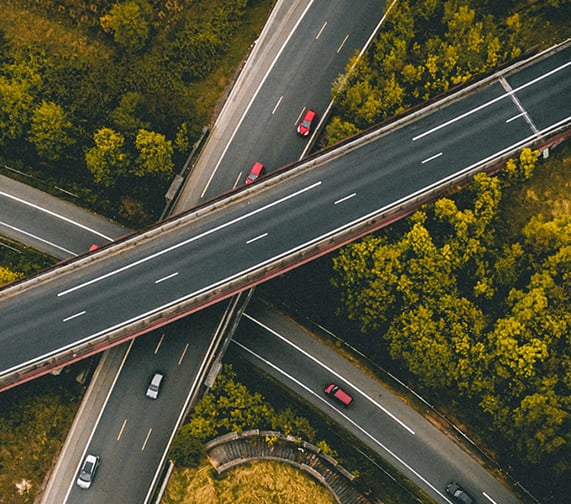 Birds eye view of a road overlapping each other