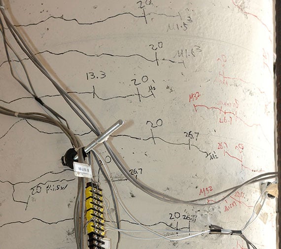 close up of the pole that is in the Civil Infrastructure Lab and Center for Structural Fire Engineering and Diagnostics