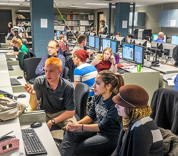 MSU Students working on computers in a Civil and Environmental Engineering lab