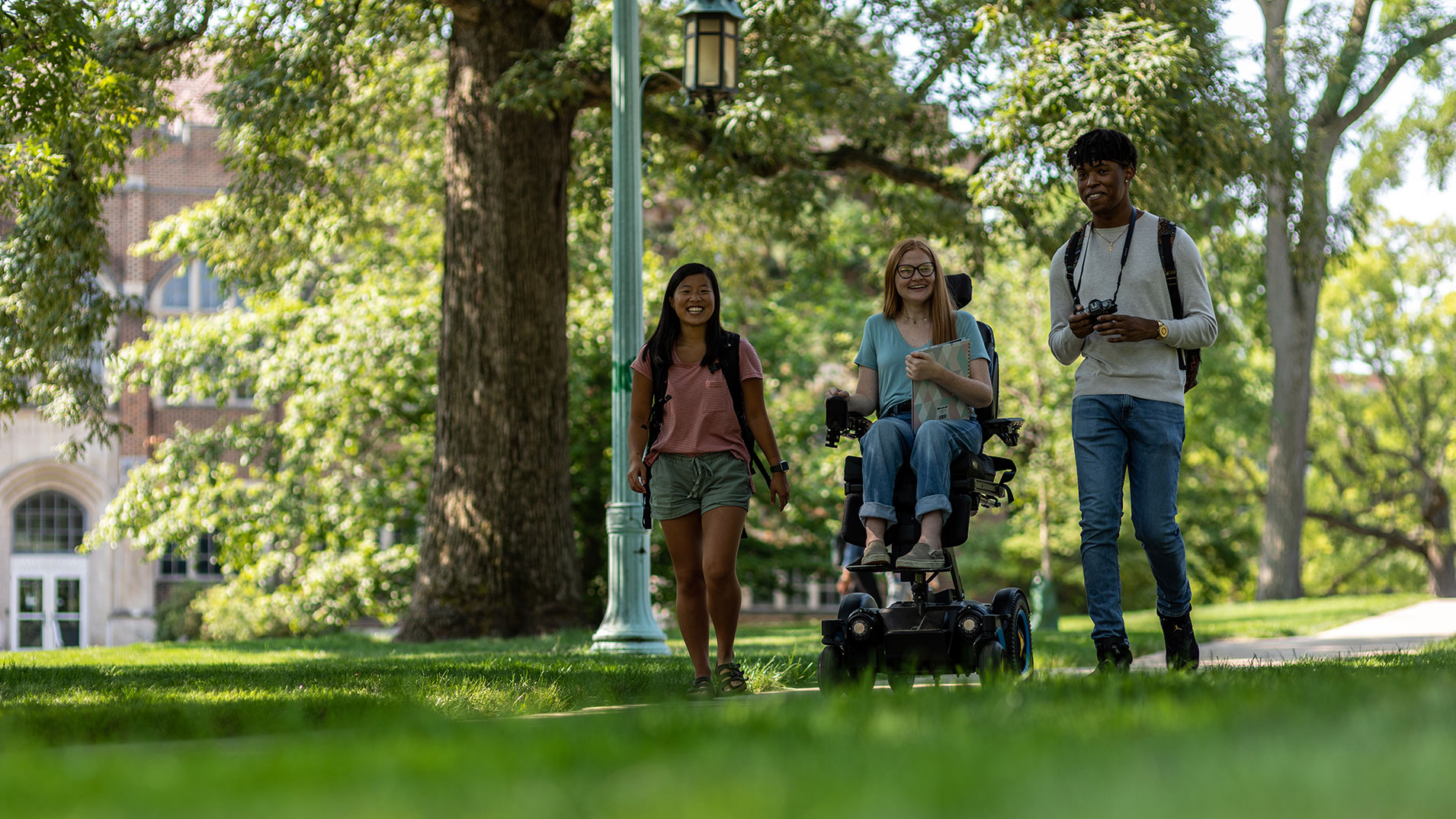 students walking around campus