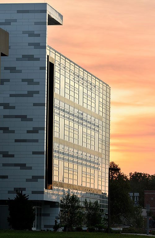 Bio Building in front of an early morning sun rise