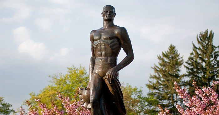 Spartan Statue on a cloudy sunny day around spring time