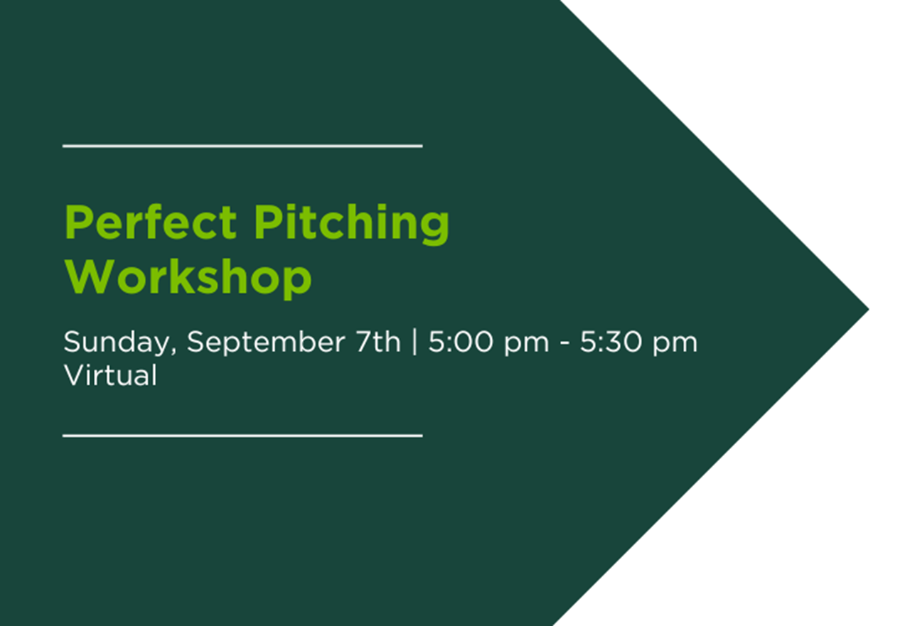 graphic that says "Perfect Pitching Workshop" with smaller text that has info on the date, time and location