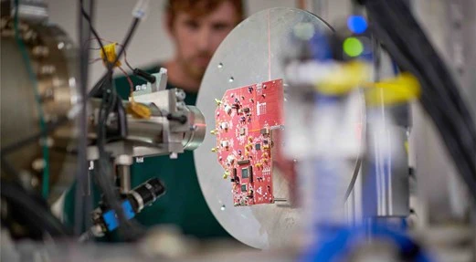 the Facility for Rare Isotope Beams, or FRIB, at Michigan State University operates the FRIB Single Event Effects, or FSEE, Facility. FSEE uses heavy-ion beams to measure the response of electronic components to such ions, simulating in a few minutes the effect of cosmic rays on electronics over decades of operation.
