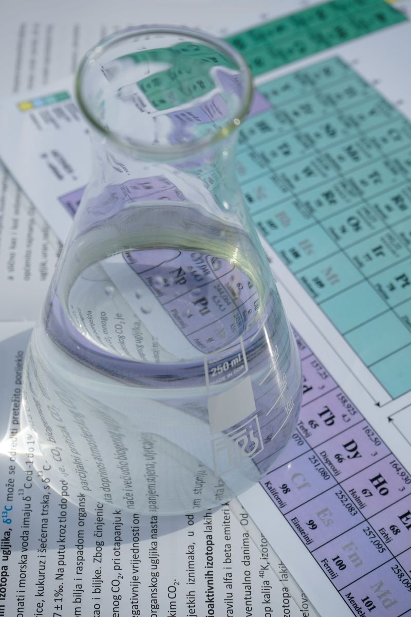 Beaker next to elements chart