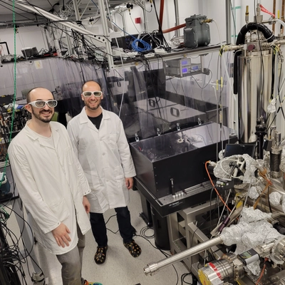Vedran Jelic and Tyler Cocker in the lab