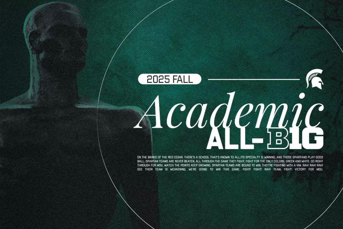 Green and white graphic announcing Fall 2025 Academic All-Big Ten honors