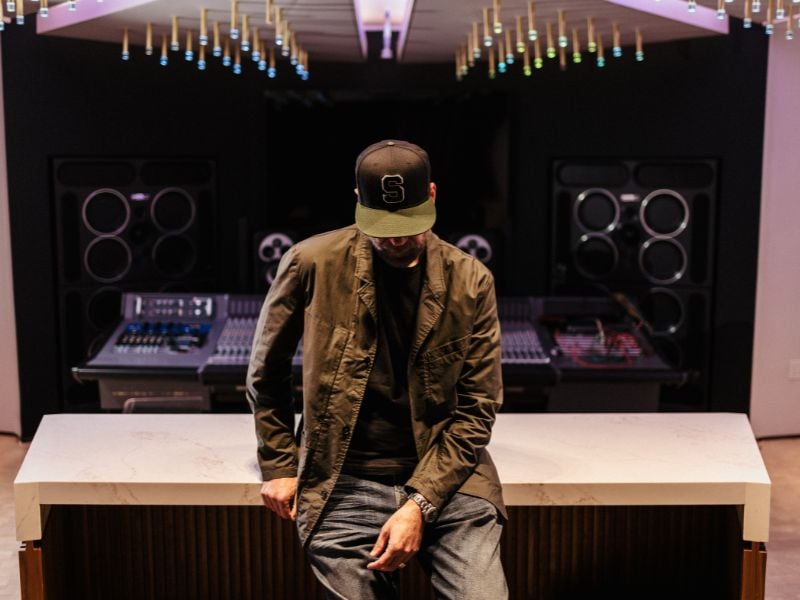 Paul Rosenberg , the MSU Grand Marshal in a recording studio